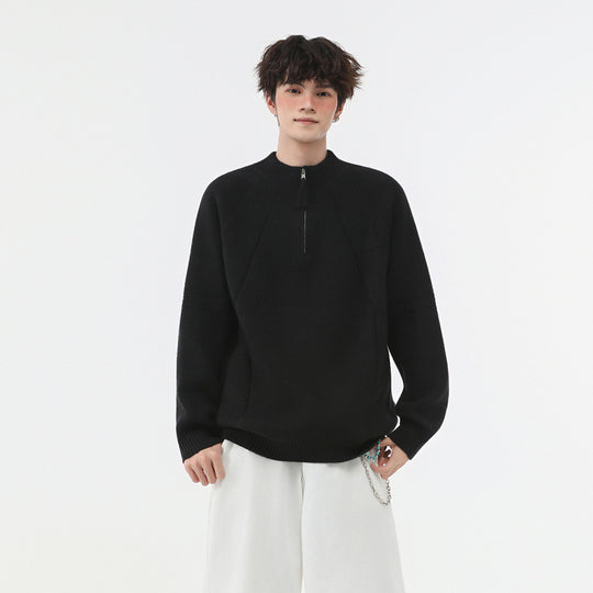Herren Strick-Halbzip-Pullover mit Stehkragen und strukturierten Rippdetails Nord Taschen