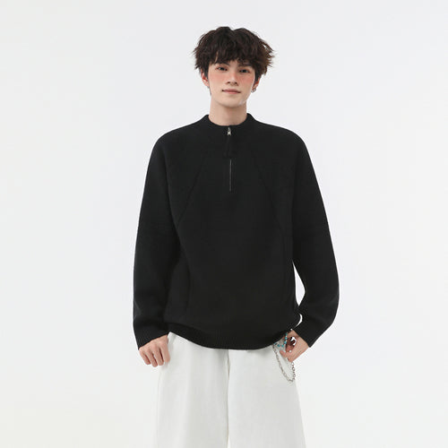 Herren Strick-Halbzip-Pullover mit Stehkragen und strukturierten Rippdetails Nord Taschen