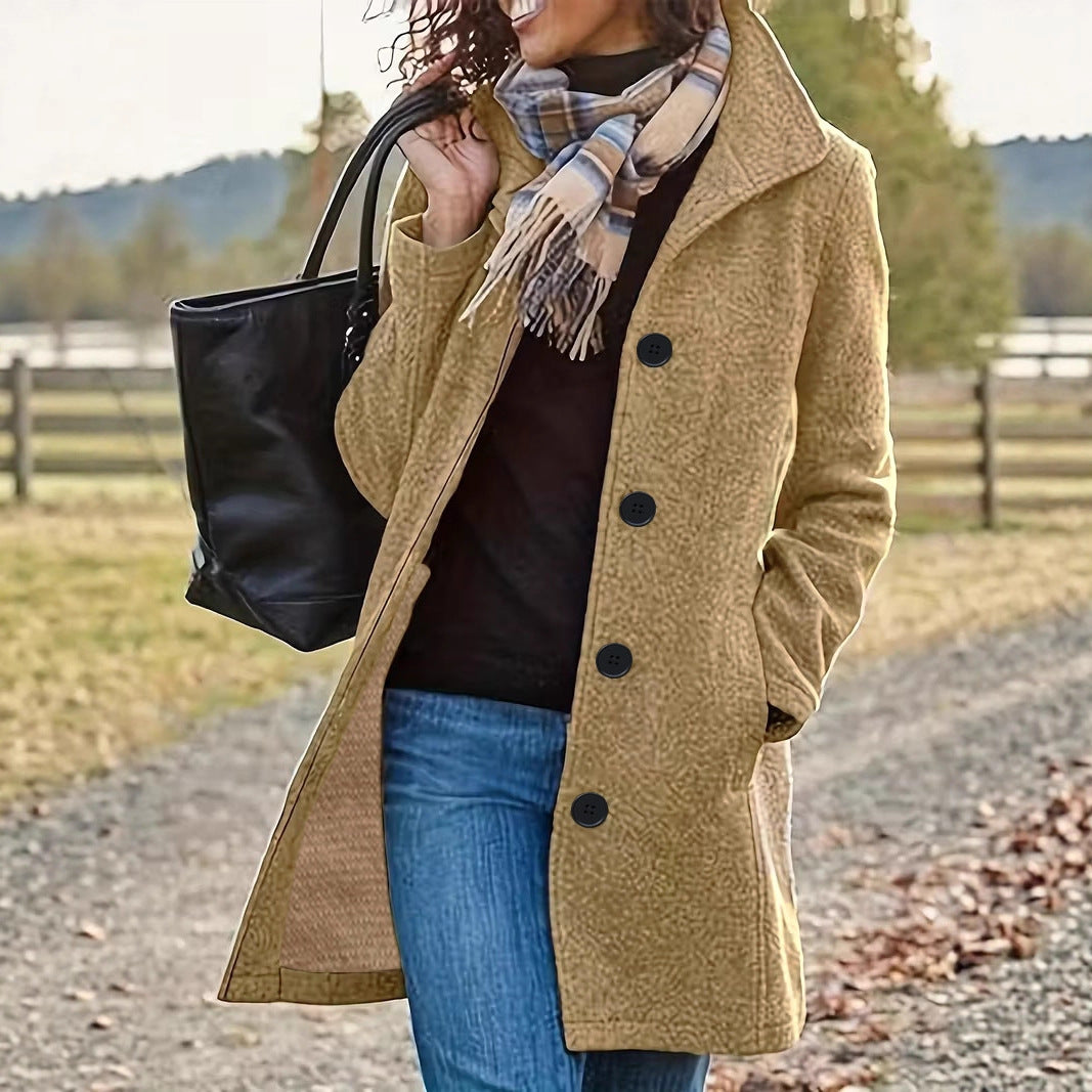 Damen wollähnlicher Teddy-Kurzmantel mit Stehkragen und seitlichen Eingrifftaschen Nord Taschen