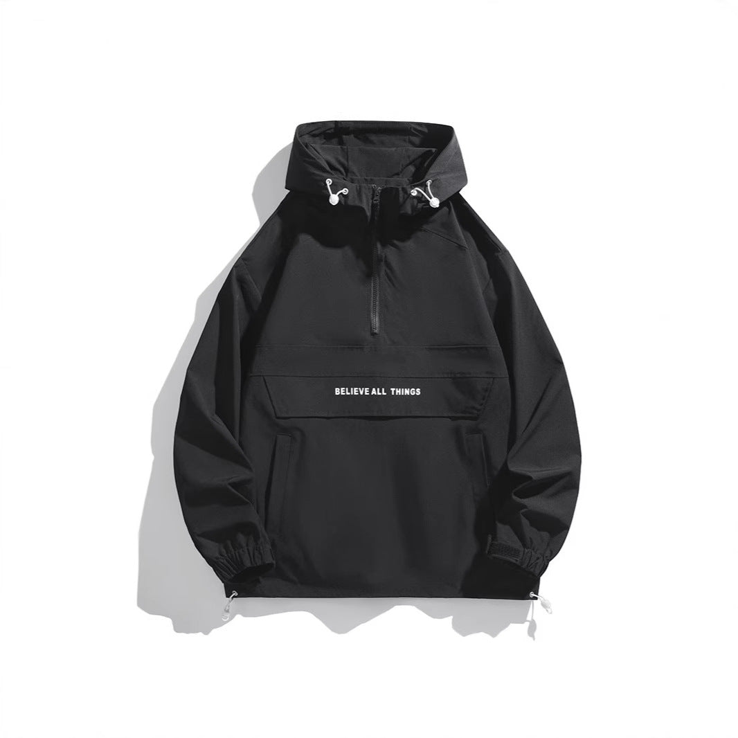 Herren Kapuzenanorak mit halbem Reißverschluss, Kängurutasche und verstellbarem Saum Nord Taschen