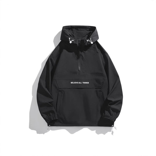 Herren Kapuzenanorak mit halbem Reißverschluss, Kängurutasche und verstellbarem Saum Nord Taschen