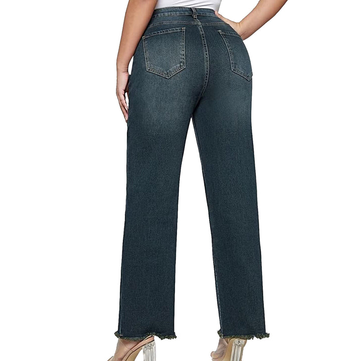Damen weite knöchellange Jeans mit hohem Bund und rohem Saum Nord Taschen