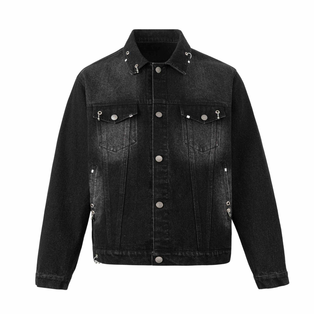 Herren Jeansjacke mit Ösen‑Details, Utility‑Nähten und verstellbarem Saum Nord Taschen