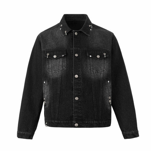 Herren Jeansjacke mit Ösen‑Details, Utility‑Nähten und verstellbarem Saum Nord Taschen