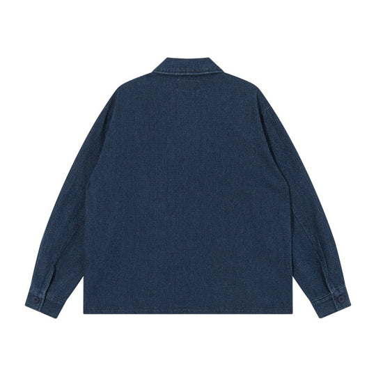 Herren Kurz geschnittene Denim-Chorejacke im Boxy-Blousonstil mit chinesischer Knebelknopfleiste Nord Taschen