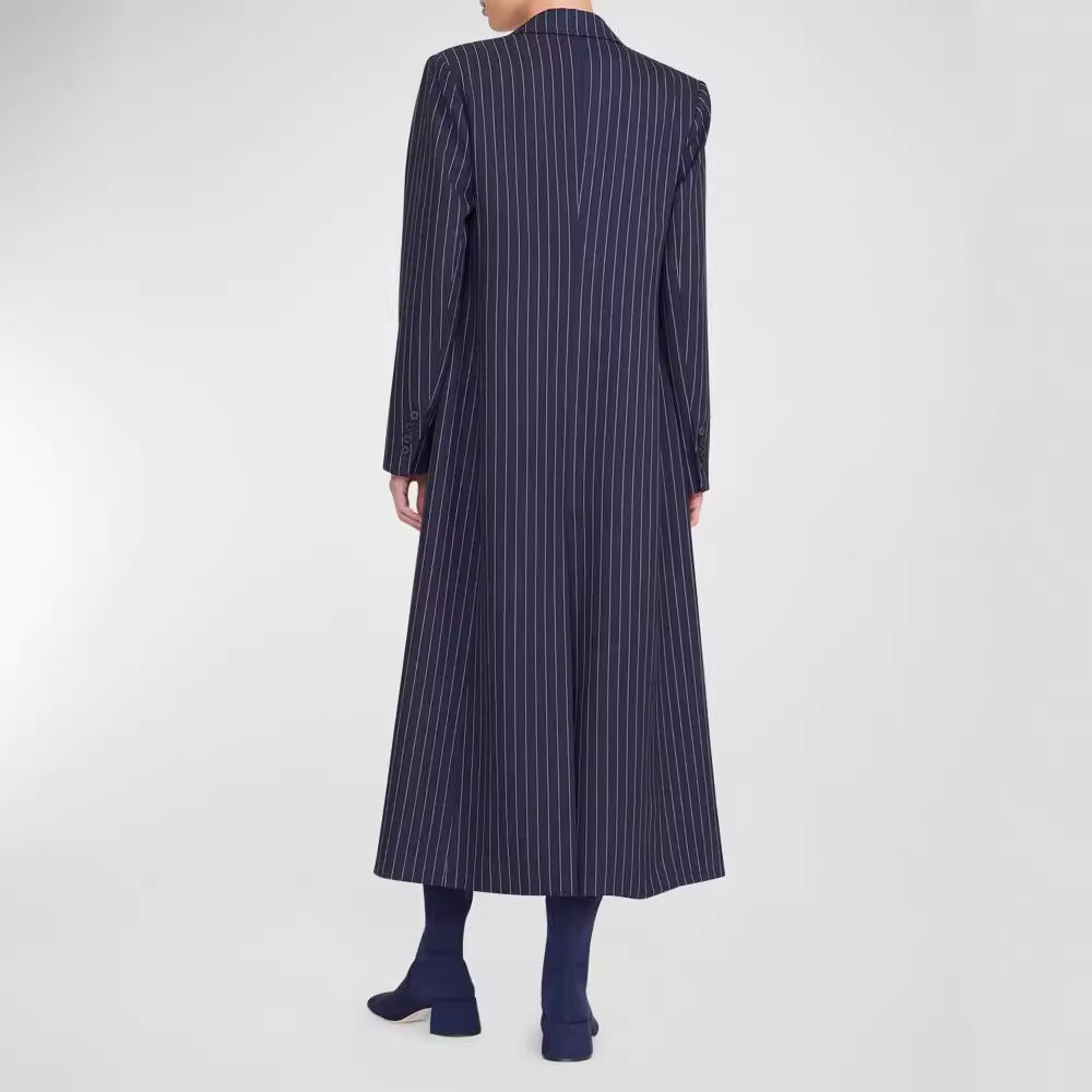 Damen Oversize Longline-Mantel im Nadelstreifen-Look mit Schlitz und Pattentaschen Nord Taschen