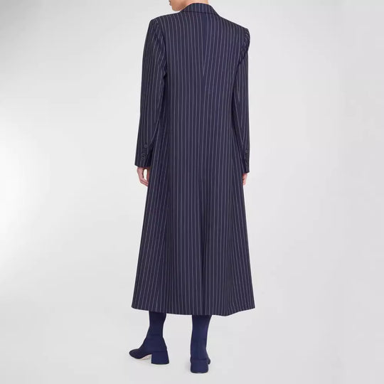 Damen Oversize Longline-Mantel im Nadelstreifen-Look mit Schlitz und Pattentaschen Nord Taschen
