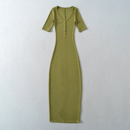 Damen Figurbetontes Midikleid aus Rippstrick mit Knopfleiste und halblangen Ärmeln Nord Taschen