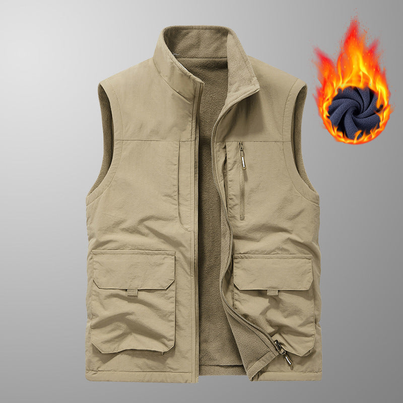 Herren Utility-Weste mit Teddyfleece-Futter, Multifunktionstaschen und hohem Stehkragen Nord Taschen