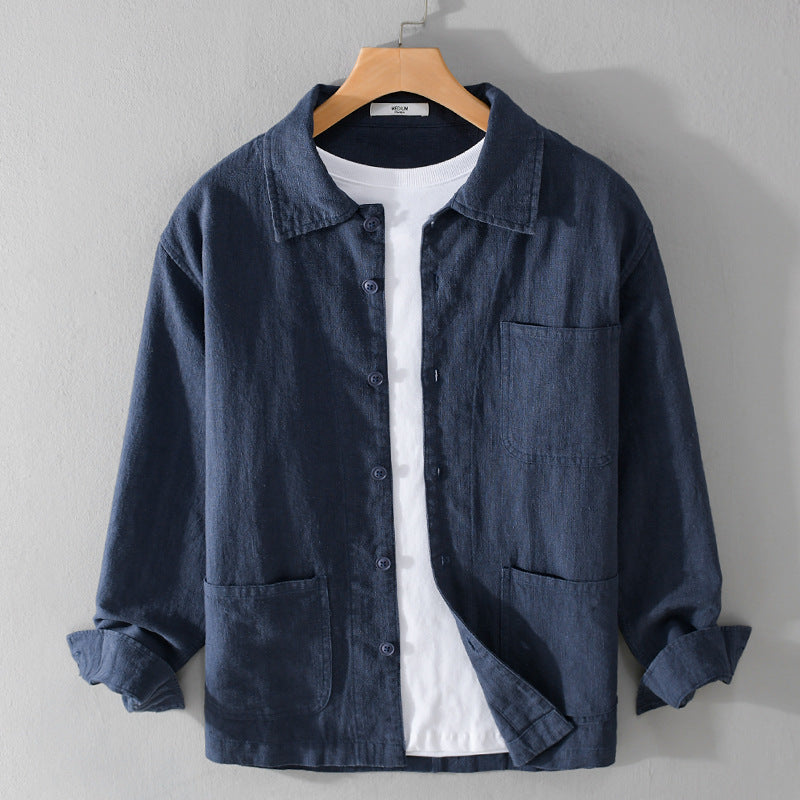 Herren Leinenhemdjacke mit aufgesetzten Taschen und legerer Passform Nord Taschen