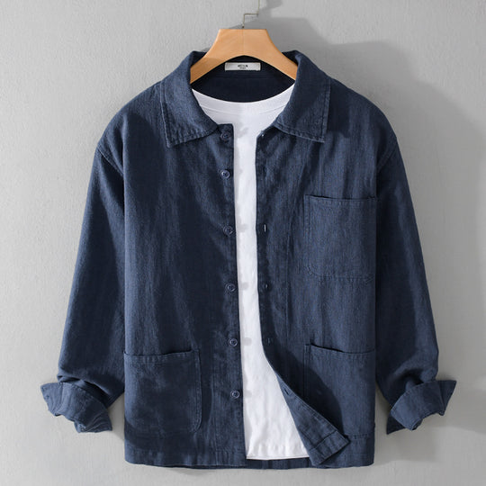 Herren Leinenhemdjacke mit aufgesetzten Taschen und legerer Passform Nord Taschen
