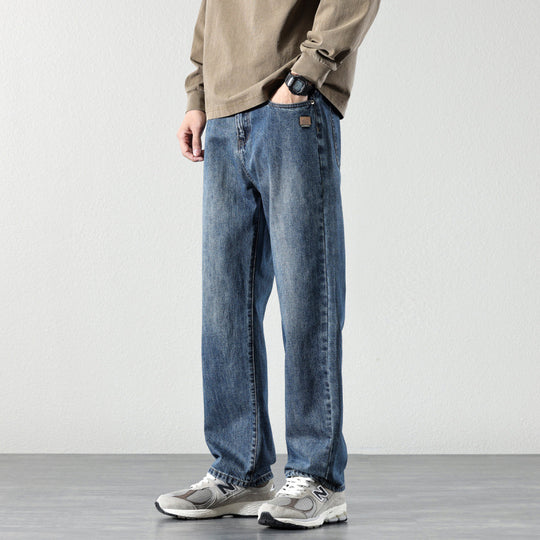 Herren Weite Straight‑Leg Denim-Jeans mit Vintage-Wash und lockerer Passform Nord Taschen