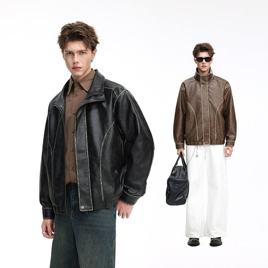 Herren Lederoptik-Blouson mit Stehkragen, Reißverschluss und Ziernähten Nord Taschen