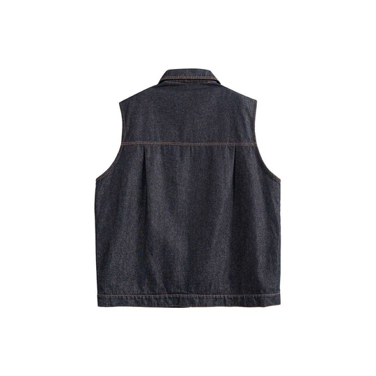Herren Denim-Weste mit Reißverschluss, großen Pattentaschen und Karofutter Nord Taschen