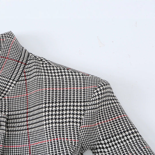 Damen Glencheck-Kurzblazer im Boxy-Schnitt mit Stehkragen und verdeckter Knopfleiste Nord Taschen