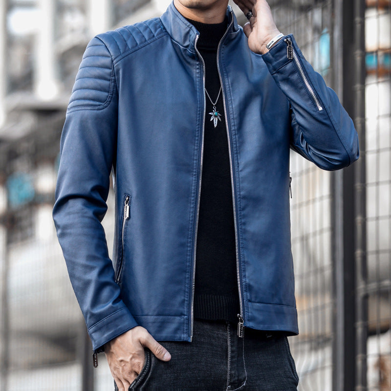 Herren Schmale Kunstleder‑Fliegerjacke mit gepolsterten Schultersteppungen und Stehkragen Nord Taschen