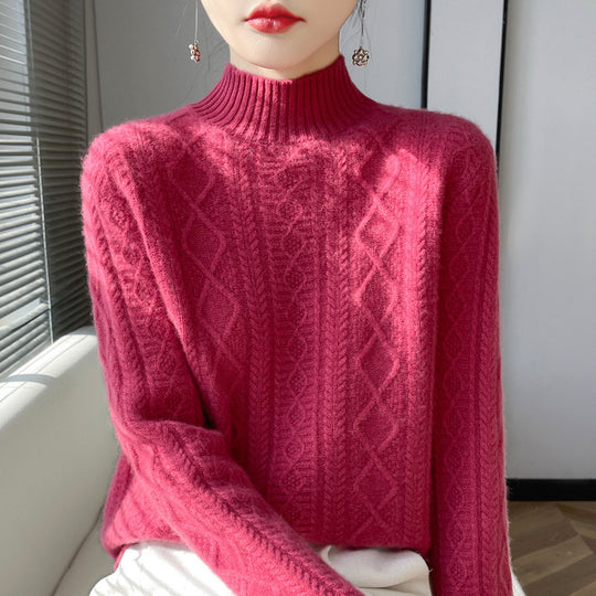 Damen Zopfmuster-Mockneckpullover mit feinem Ajour‑Detail und flauschiger Kaschmir‑Optik Nord Taschen