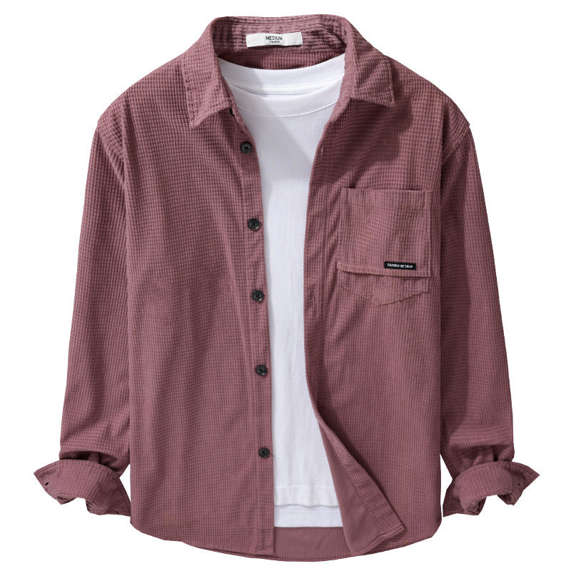 Herren Texturiertes Hemd-Overshirt mit Brusttasche, Knopfleiste und Waffelstruktur Nord Taschen
