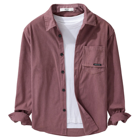 Herren Texturiertes Hemd-Overshirt mit Brusttasche, Knopfleiste und Waffelstruktur Nord Taschen