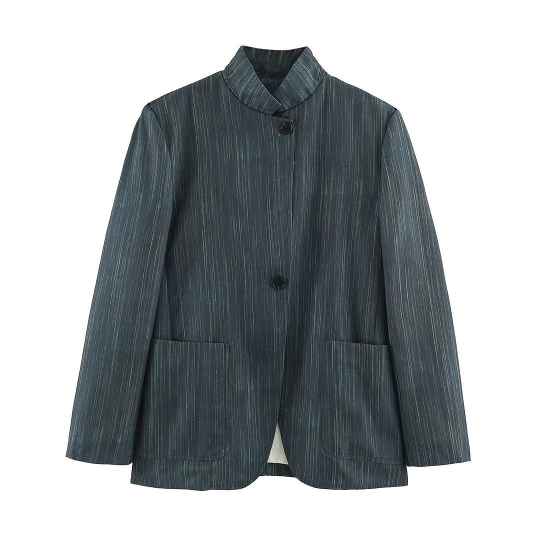 Damen Lang geschnittener Blazer mit Stehkragen und aufgesetzten Taschen Nord Taschen