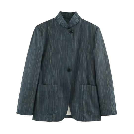 Damen Lang geschnittener Blazer mit Stehkragen und aufgesetzten Taschen Nord Taschen