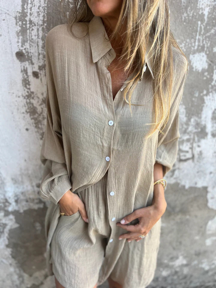Damen Langärmlige Hemdbluse im Oversize-Stil mit Knopfleiste