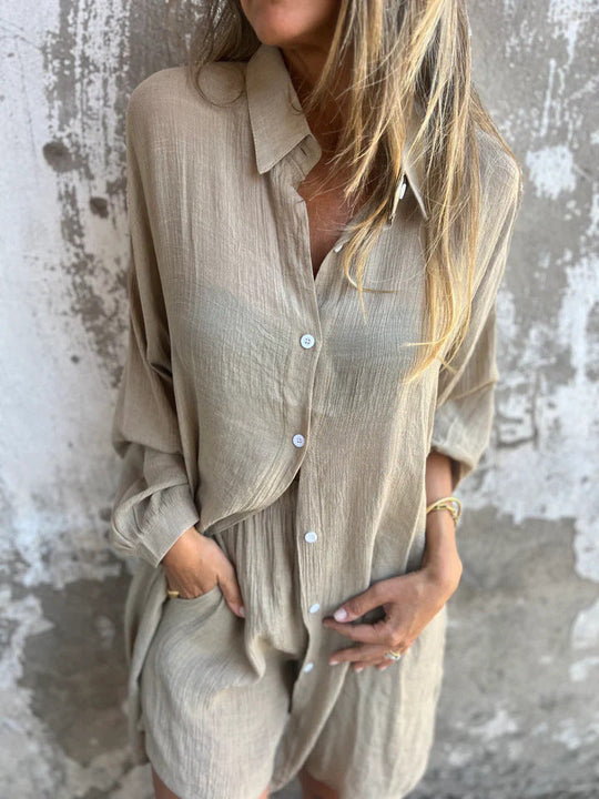 Damen Langärmlige Hemdbluse im Oversize-Stil mit Knopfleiste