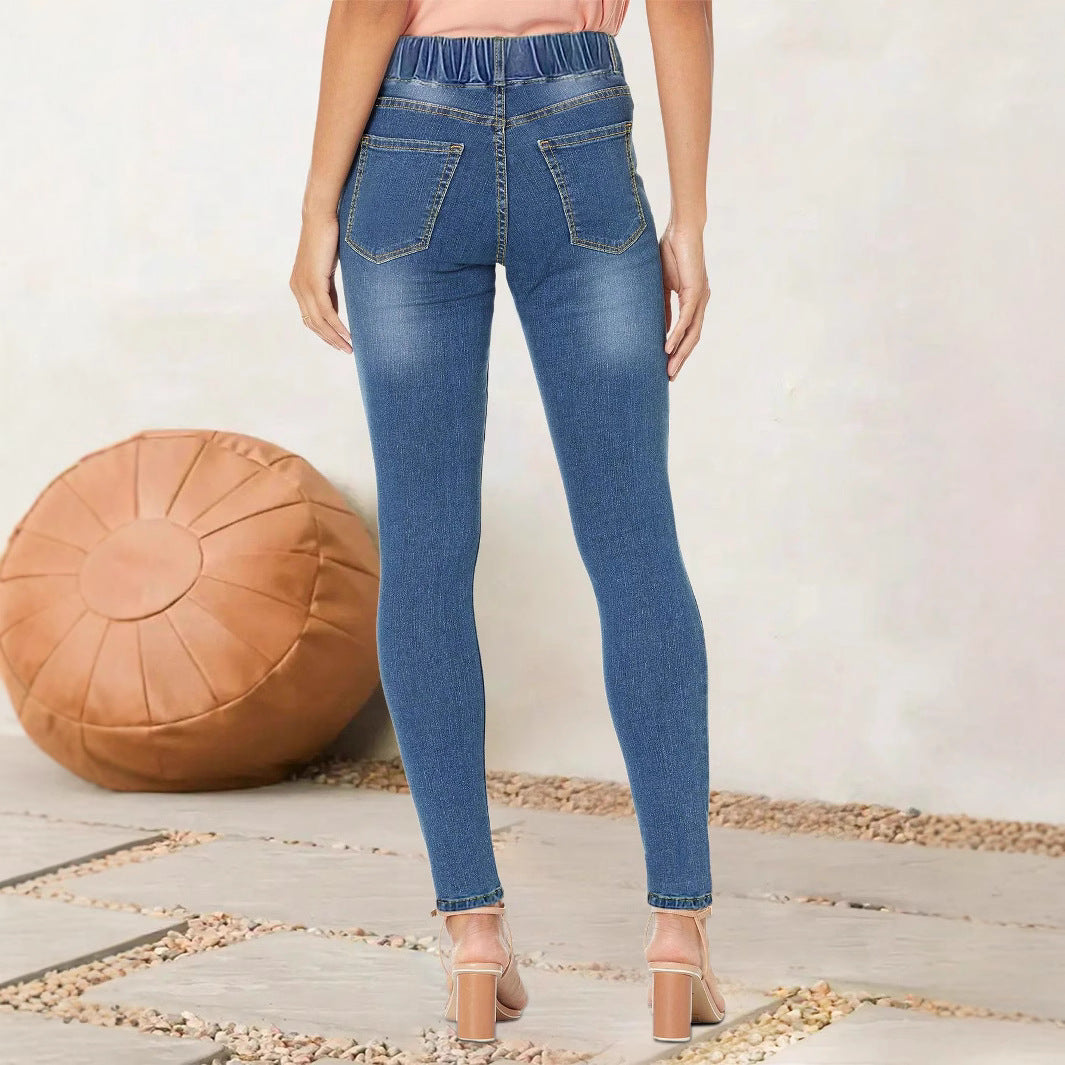 Damen hochgeschnittene Stretch-Jeggings mit elastischem Komfortbund und Gesäßtaschen Nord Taschen