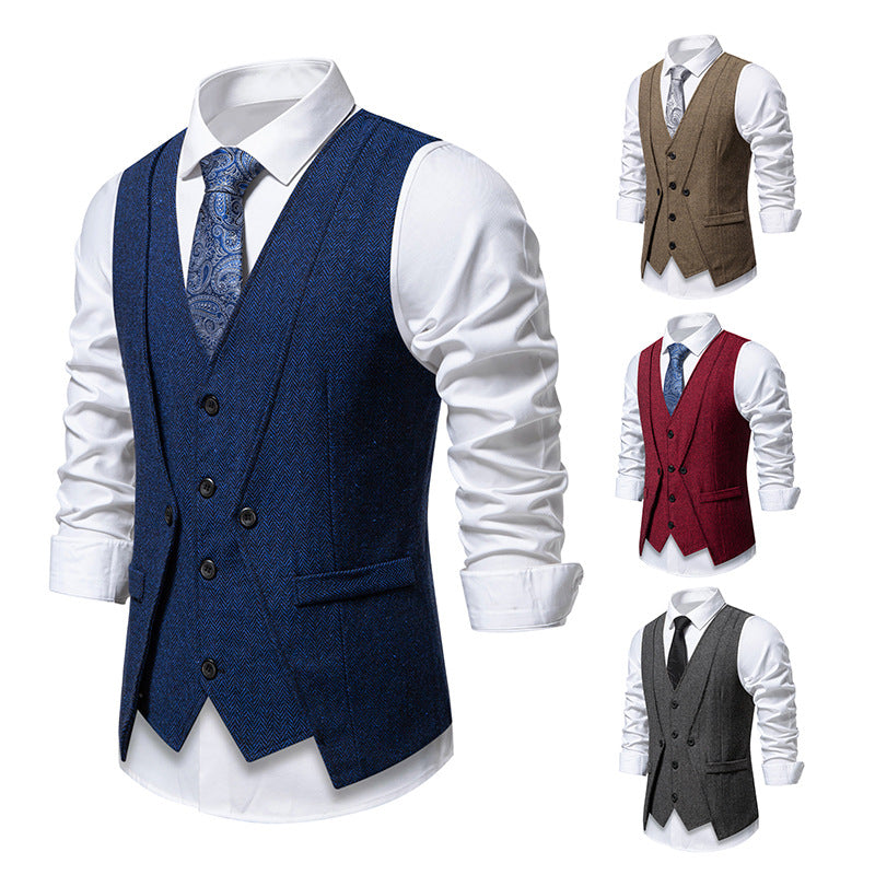 Herren Elegante Fischgräten-Tweedweste mit doppelreihiger Knopfleiste und Pattentaschen Nord Taschen