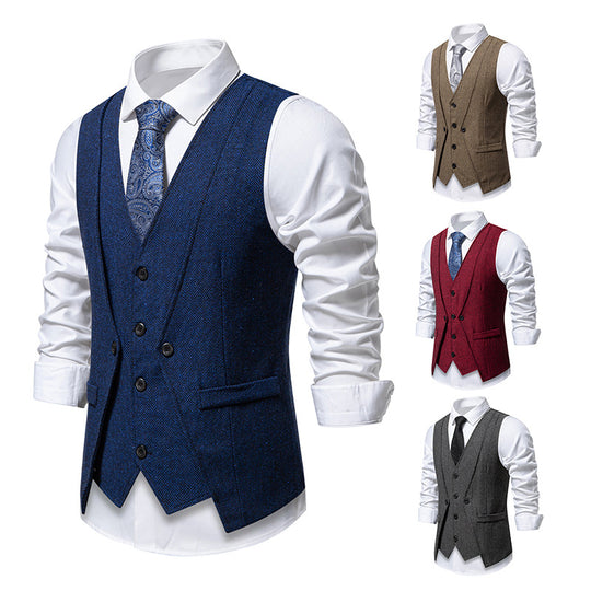Herren Elegante Fischgräten-Tweedweste mit doppelreihiger Knopfleiste und Pattentaschen Nord Taschen