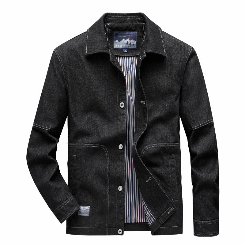 Herren Denim-Workerjacke mit geradem Schnitt, Kontrastnähten & gestreiftem Innenfutter Nord Taschen