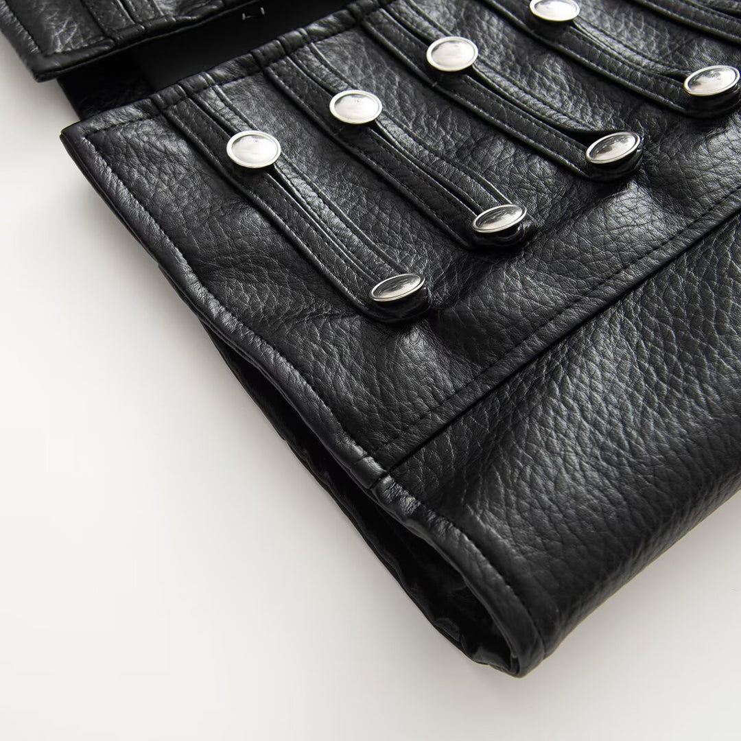 Damen Kurzjacke im Hussarenstil aus Lederoptik mit dekorativen Reihenknöpfen Nord Taschen