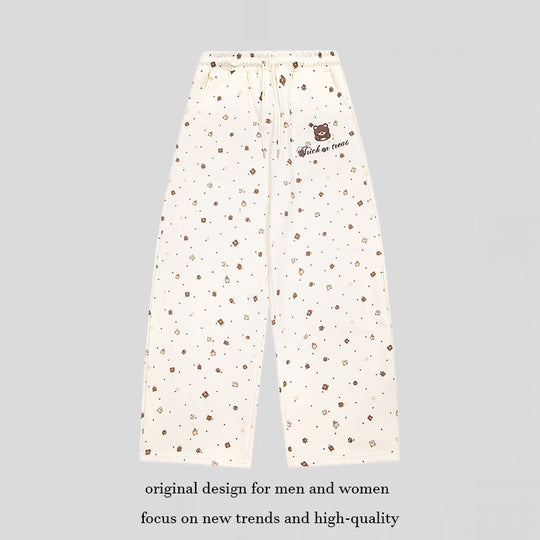 Damen Weite Loungehose im Culotte‑Stil mit elastischem Komfortbund und süßem Bären‑Print Nord Taschen