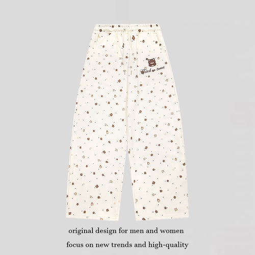 Damen Weite Loungehose im Culotte‑Stil mit elastischem Komfortbund und süßem Bären‑Print Nord Taschen