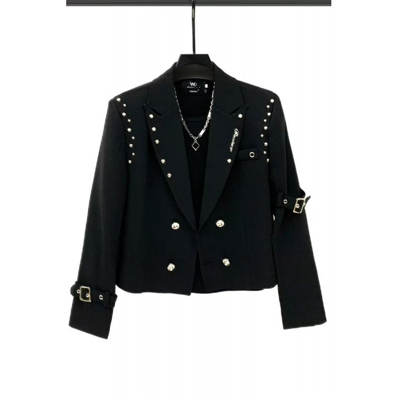 Damen Kurzer Doppelreiher-Blazer mit Nietenbesatz und Schnallenärmeln Nord Taschen