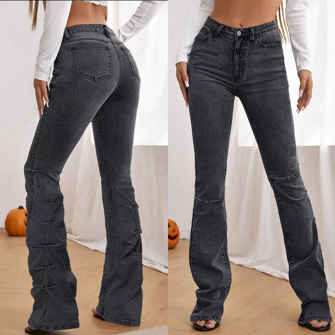 Damen Hochtaillierte Denim-Hose im Sculpting-Straight mit Knieabnähern Nord Taschen