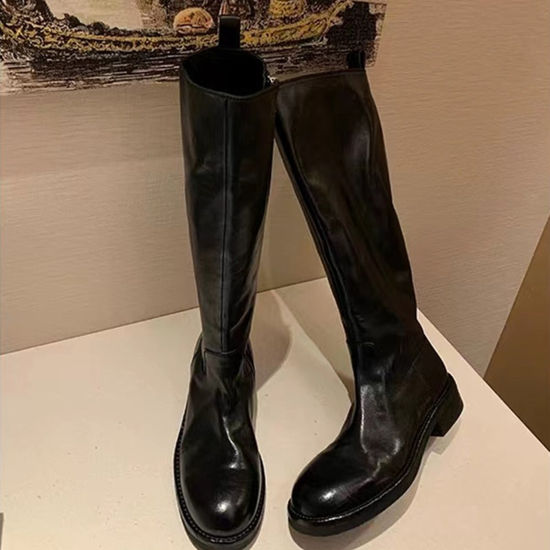 Damen Kniehohe Glattleder-Stiefel mit verdecktem Reißverschluss und stoßdämpfender Laufsohle Nord Taschen