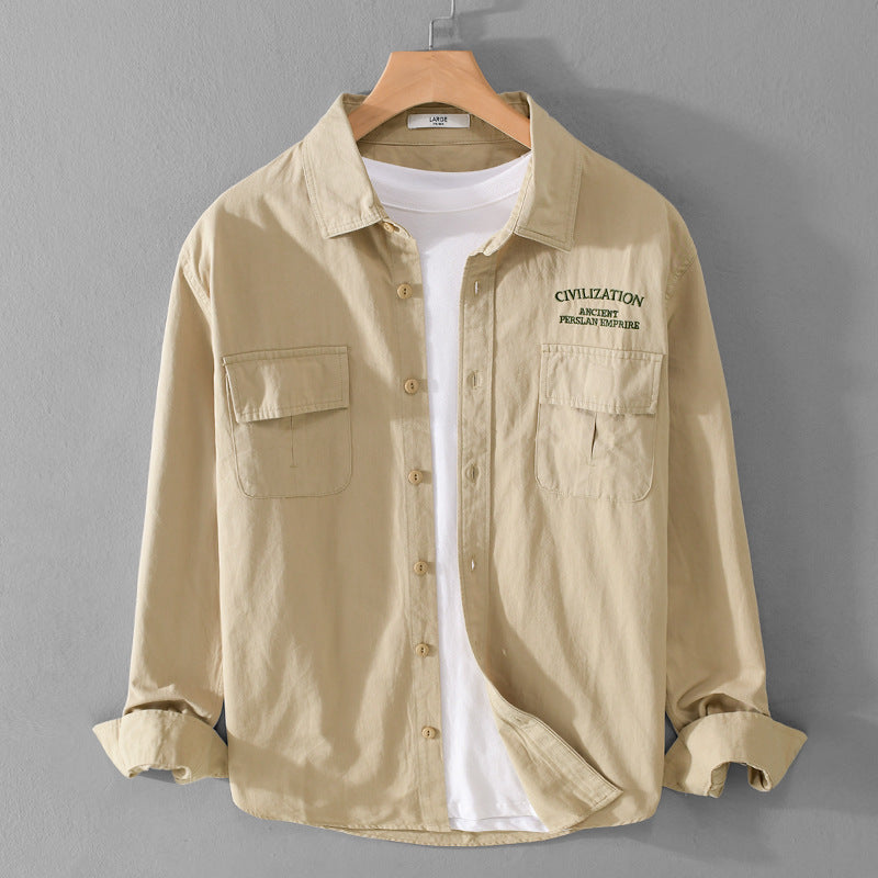 Herren Militärisch inspiriertes Overshirt mit Doppel-Brusttaschen und dezenter Stickerei Nord Taschen