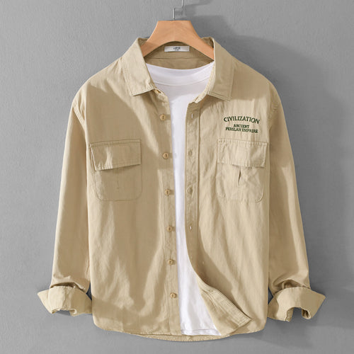 Herren Militärisch inspiriertes Overshirt mit Doppel-Brusttaschen und dezenter Stickerei Nord Taschen