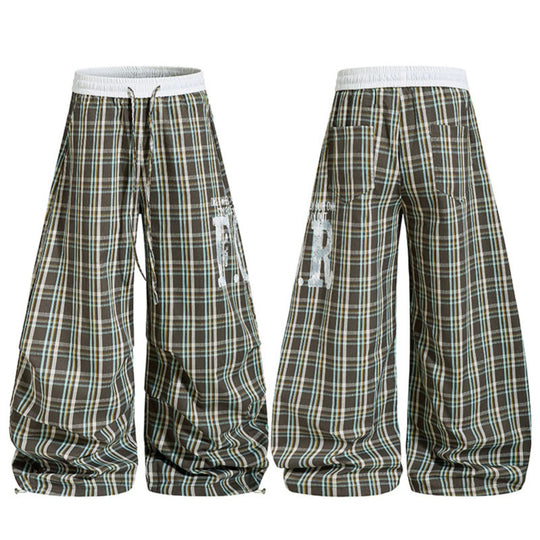 Damen Karierte Culotte-Palazzo-Hose mit elastischem Komfortbund und verstellbarem Ballon-Saum Nord Taschen