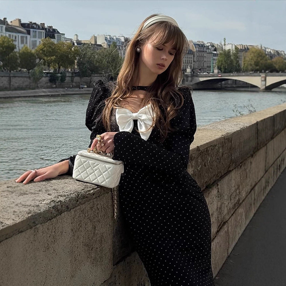 Damen Midikleid mit Puffärmeln, herzförmigem Ausschnitt und dekorativer Schleifenapplikation Nord Taschen