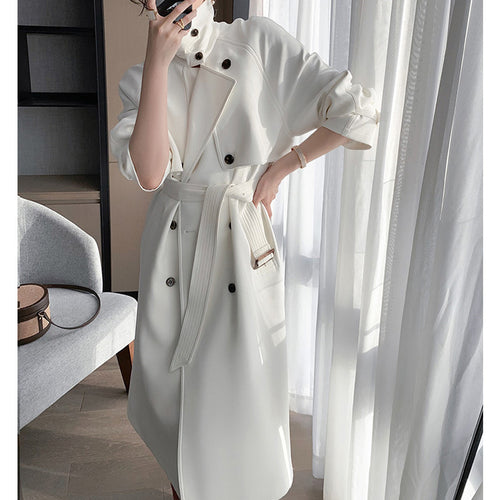 Damen Trenchcoat mit doppelter Knopfleiste und Taillengürtel Nord Taschen