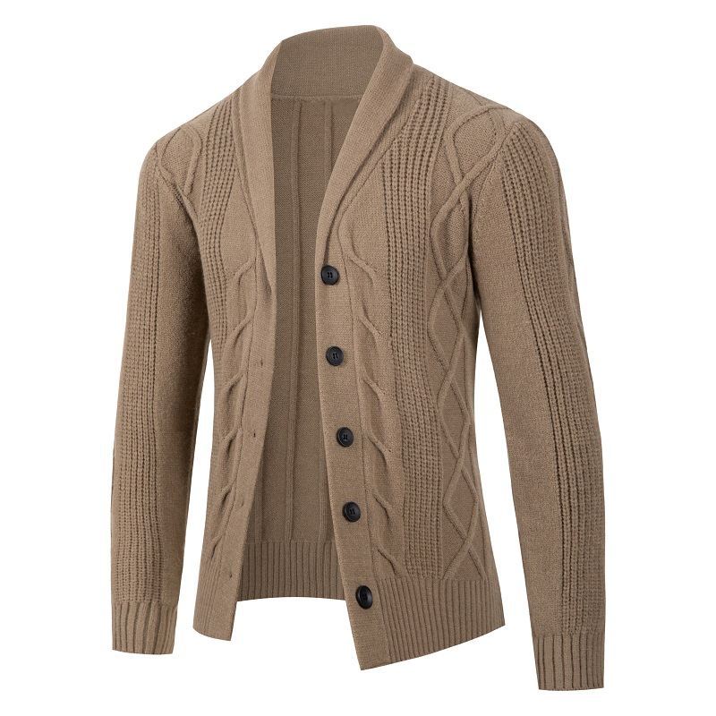Herren Kabelstrick-Cardigan mit Schalkragen und Knopfleiste Nord Taschen