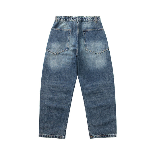 Damen Weite Cropped-Jeans mit hohem Bund, gesteppten Knie-Panels und Kordelzugbund Nord Taschen