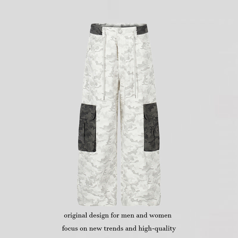 Damen Weite Cargo-Hose mit hohem Bund, Camouflage-Print und Kontrast-Taschen Nord Taschen