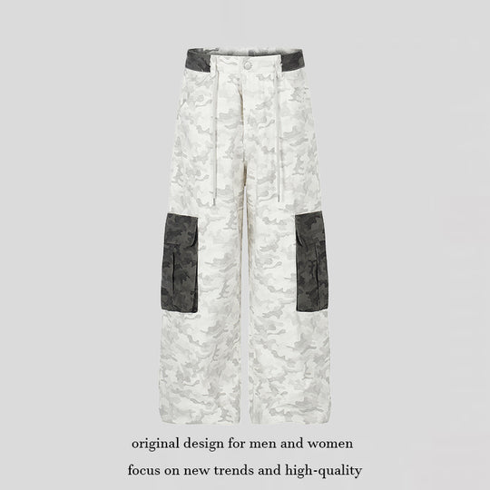Damen Weite Cargo-Hose mit hohem Bund, Camouflage-Print und Kontrast-Taschen Nord Taschen