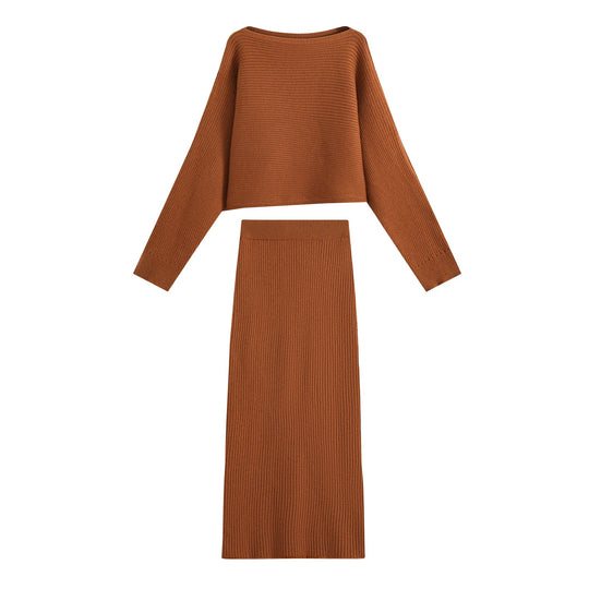 Damen Zweiteiliger gerippter Strick‑Set mit Cropped‑Pullover und Midirock Nord Taschen