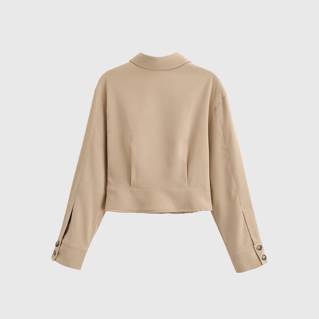 Damen Taillierte Cropped-Hemdjacke mit Wiener Nähten und Ballonärmeln Nord Taschen
