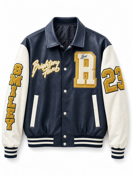 Herren Collegejacke im Letterman‑Stil mit Kunstleder‑Body, Kontrastärmeln und Chenille‑Patches Nord Taschen