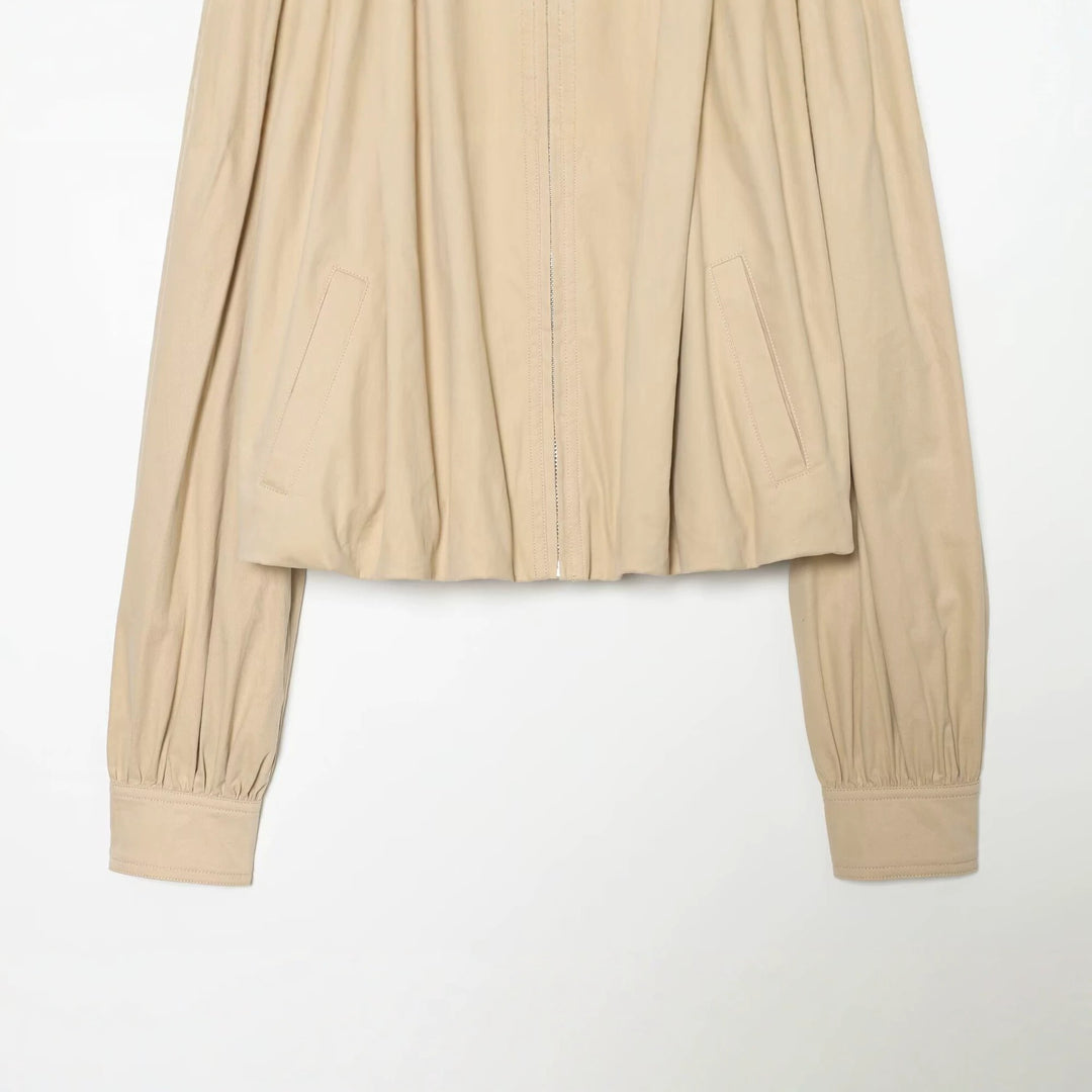 Damen Leichte Cropped Jacke mit gerafften Schultern, Stehkragen und Reißverschluss Nord Taschen